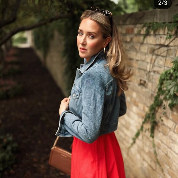 AS WORN MY MARY ORTON Michael Kors denim puff-sleeve cropped jacket Size 14 - Picture 2 of 9